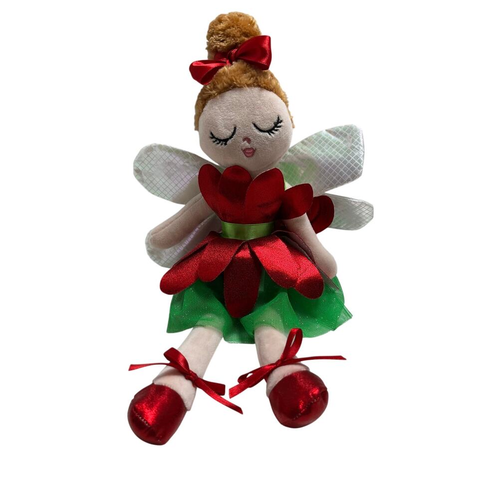 MTY Holiday Time Christmas Fairy plush toy Ballerina tulle dress red green